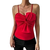 Women's Solid Twist Front Cami Top Casual Spaghetti Strap Sleeveless Backless Camisole