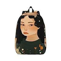 Woman In Flower Frame Backpack Canvas Lightweight Laptop Bag Casual Daypack For Travel Busines Women