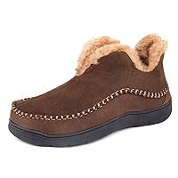 Wishcotton Men's Moccasin Bootie Slippers With Cozy Memory Foam, Winter Warm Fuzzy Indoor Outdoor House Shoes