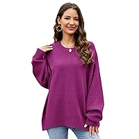 Women Solid Color Sweater - Autumn Winter Batwing Sleeve Crewneck Jumpers Oversized Relaxed Fit Tunic Tops Female D