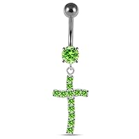 Fancy Cross Dangling 925 Sterling Silver with Stainless Steel Belly Button Navel Rings