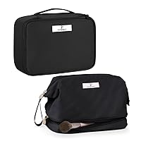 Pocmimut Travel Makeup Bag,Cosmetic Bag For Women Travel Makeup Bag for Girls Large Double Layers Make Up Brush Bags(Black)