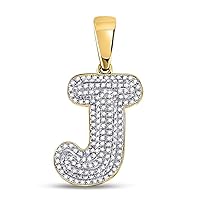 The Diamond Deal 10kt Yellow Gold Mens Round Diamond Letter J Bubble Initial Charm Pendant 1.00 Cttw