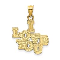 17mm 14k Polished Textured back Gold I Love You Stacked Block Pendant Necklace Jewelry Gifts for Women