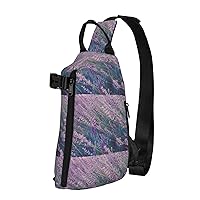Purple Lavender Field Print Crossbody Backpack,Travel Hiking Cross Bag Diagonally, Cycling Bag