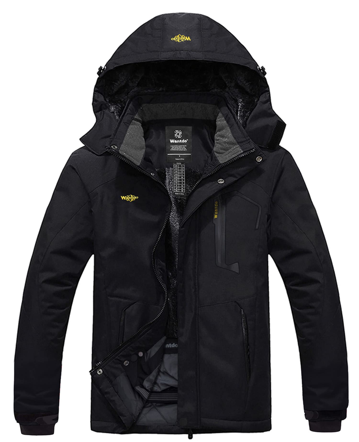 Wantdo Men's Mountain Waterproof Ski Jacket Windproof Rain Jacket Winter Warm Hooded Coat