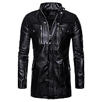 Men Street Long Windbreaker Overcoat Coat Men Motorcycle Leather Jacket Male Casual Jacket