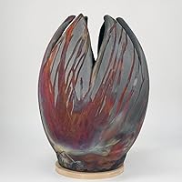 Large Flower Ceramic Vase in Carbon Copper S/N0000162-11 inch Raku Handmade Pottery Art Centerpiece Home Decor Unique Gift for Her, Mum