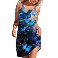 Sundress for Women 2024 Vintage Bohemian Floral Print Summer Casual Sleeveless Pullover Dress Strap Loose Beach Dress