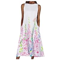 Women's Dress Print Beach Sleeveless Long Floor Maxi Round Neck Glamorous Swing Flowy Casual Loose-Fitting Summer