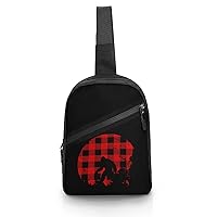 Bigfoot Buffalo Plaid Full Moon Sling Backpack Chest Bag Crossbody Shoulder Bags Daypack For Casual Travel Hiking Sports