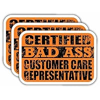 (x3) Certified Bad Ass Customer Care Representative Magnets | Cool Funny Occupation Job Career Gift Idea | Magnet Decal for Fridges, Toolboxes, Lockers, Helmets, Hard Hats