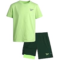 Reebok Boys' Active Shorts Set - 2 Piece Performance Short Sleeve T-Shirt and Woven Shorts with Compression Lining (8-12)