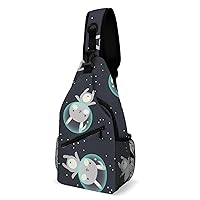 Cute Space Bunny Crossbody Bag Over Shoulder Sling Backpack Casual Cross Chest Side Pouch