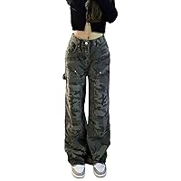 Women's Loose Baggy Stretch Trendy Jeans High Waist Straight Leg Low Rise Modern Denim Pants Fall Casual Camo Y2K Mom