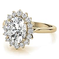 10K Solid Yellow Gold Handmade Engagement Ring 1.5 CT Oval Cut Moissanite Diamond Solitaire Wedding/Bridal Ring Set for Women/Her, Promise Rings Gift for Woman