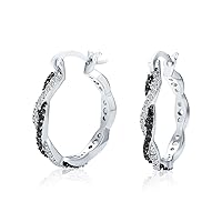 Black White Cubic Zirconia Pave CZ Formal Fashion Romantic Love Knot Symbol Spiral Infinity Twist Big Hoop Earrings For Women Silver Plated