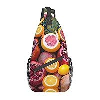 Sling Backpack,Travel Hiking Daypack Fruit Picture Print Rope Crossbody Shoulder Bag