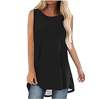 Womens Tunic Tops for Leggings Oversized Tanks Crewneck Sleeveless Tops Basic Tees Casual Loose Fit Comfy Tshirts