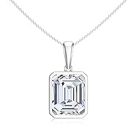 Lab Created Moissanite Emerald-Cut Pendant Necklace for Women in Sterling Silver / 14K Solid Gold/Platinum