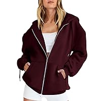 TUNUSKAT Womens Zip Up Hoodie Fall Oversized Sweatshirts Teen Girl Y2K Clothes Casual Drawstring Gym Jackets with Pockets