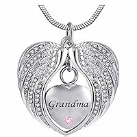 Heart Cremation Urn Necklace for Ashes Urn Jewelry Memorial Pendant with Fill Kit and Gift Box - Always on My Mind Forever in My Heart for Grandma(October)