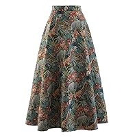 Jacquard Midi Skirt for Women Waist A Line Embroidery Long Skirts Female Summer Clothing