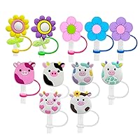 6Pcs Cute Pigs+5Pcs Flowers, Funny Silicone Straw Topper, Themed Party Gifts Decoration, Drinking Straw Tip Covers for 7-9mm Straws
