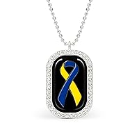 Downs Syndrome Ribbon White Diamond Necklace Brilliant Oval Pendant Personalized Charm Jewelry Gifts for Women