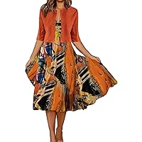 Summer Dresses for Women 2024 Vacation Trendy 3/4 Sleeves,Ladies Cardigan Elegant Long Skirt Printed Dress Wome