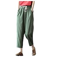 SNKSDGM Women Wide Leg Linen Pants Casual High Waisted Palazzo Pants Workout Drawstring Trouser with Pocket