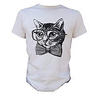 Geeky Cat Nerd Glasses Funny Mens Tee Shirt Red Heather