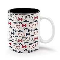 Retro Moustache 11Oz Coffee Mug Personalized Ceramics Cup Cold Drinks Hot Milk Tea Tumbler with Handle and Black Lining
