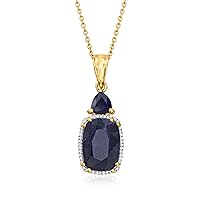 Ross-Simons 8.10 ct. t.w. Sapphire and .13 ct. t.w. Diamond Pendant Necklace in 18kt Gold Over Sterling. 18 inches