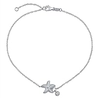 Bling Jewelry Nautical Starfish Marine Life CZ Accent Anklet Ankle Bracelet For Women .925 Sterling Silver Adjustable 9 To 10 Inch