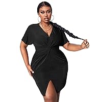 Women's Dress Dresses for Women Plus Batwing Sleeve Twist Front Split Hem Bodycon Dress