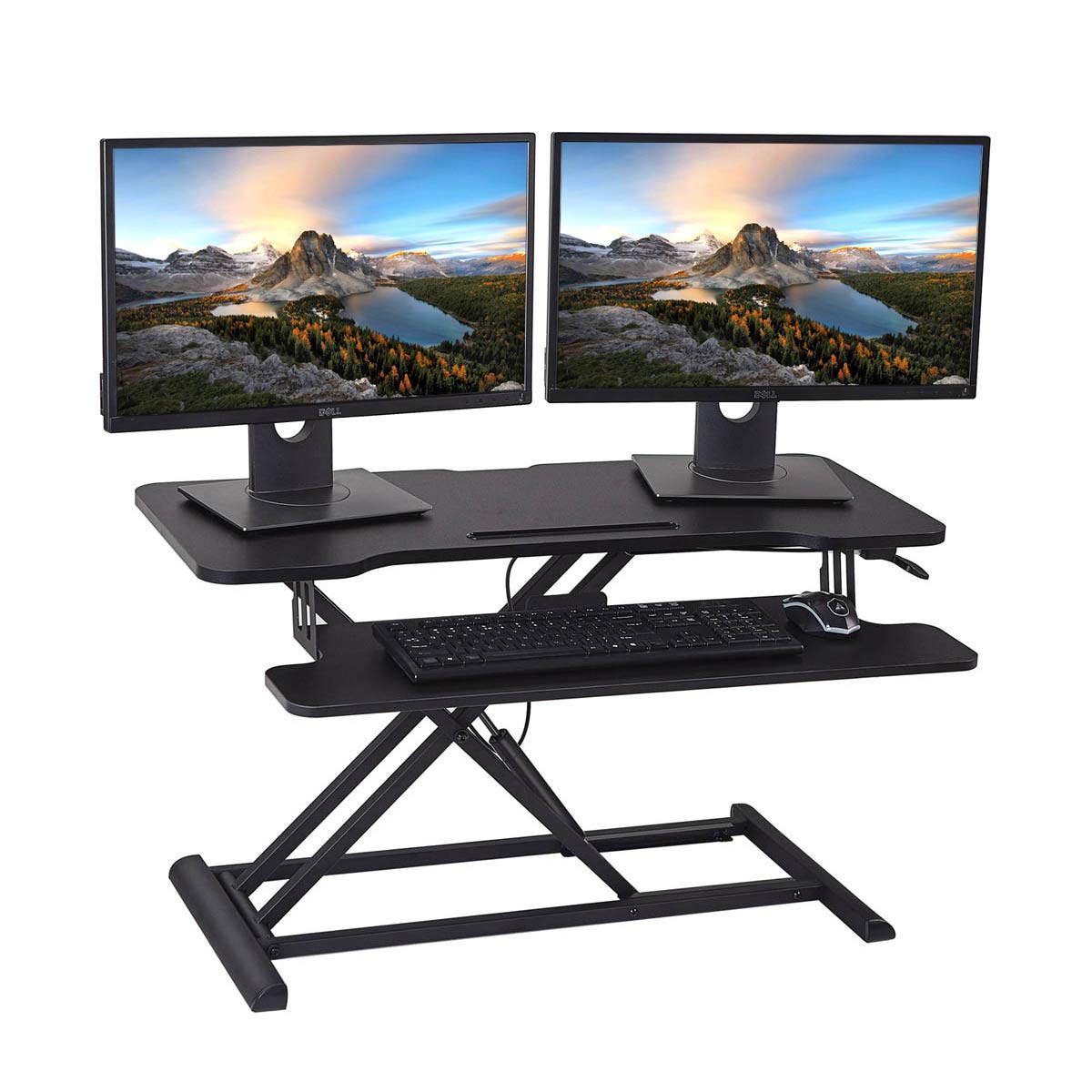 HUVIBE Height Adjustable Standing Desk Converter, 36 inch Stand Up Desk Riser, Sit Stand Desk for Dual Monitors and Laptops with Keyboard+Mouse Tray