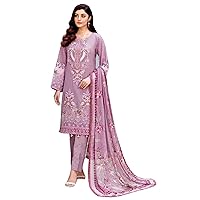 Purple Embroidered Pure Lawn Cotton Indian Pakistani Women Wear Straight Salwar Kameez Muslim Dress 1267