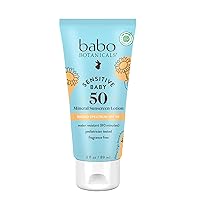 Babo Botanicals Sensitive Baby Mineral Sunscreen Lotion SPF50 - Natural Zinc Oxide - Face & Body - Fragrance-Free - Water-Resistant - EWG Verified - Vegan - Extra Sensitive Skin - For Babies & Kids