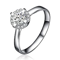10k/14k/18k Solid Gold Wedding Ring 0.8ct Round Moissanite Engagement Promise Halo Ring for Women Bridal Wife