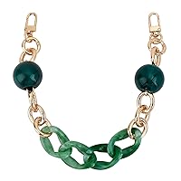 CHGCRAFT 13Inch Resin Purse Chain Handles Acrylic Resin Bag Strap Chain Accessories for Replacement Detachable Purse Handbag Clutches Handles with Light Golden Alloy Chain and Dark Green Beads