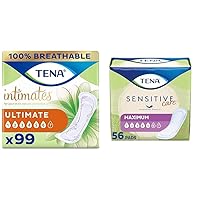 TENA Incontinence Pads, Bladder Control & Postpartum for Women & Sensitive Care Maximum Absorbency Incontinence/Bladder Control Pad for Women, Regular Length, 56 Count