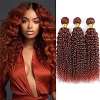 Reddish Brown Kinky Curly Bundles Color 33 Human Hair Copper Red Brown Curly Wave Bundles Double Weft Brazilian Remy Hair Wet and Wavy Bundles Silky and Soft for Black Women(16 18 20 Inch 3 Bundles)