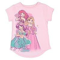 Disney Princess Girls Ariel Rapunzel Jasmine Glitter T-Shirt (4) Pink