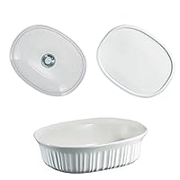French White 1.5 Quart Oval Casserole Bundle: 1.5 Oval with Glass and Plastic Lid