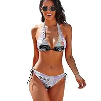 Swimwear Teens V-Neck Happy Easter Trunk Bunny Buffalo Plaid Two Piece Wrap Holiday Removable Padding Bra Halter Triangle Tie