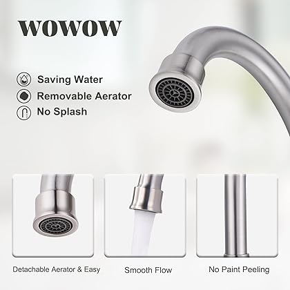 WOWOW Widespread Bathroom Faucet Brushed Nickel Bathroom Sink Faucet 8 inch Vanity Faucet 2 Handle 3 Holes Deck Mount Brass RV Bathroom Faucets with Drain