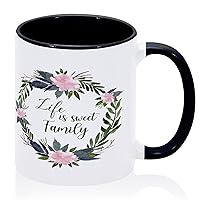 Life Is Sweet Family Coffee Mugs 11oz Floral Wreath Fall Harvest Personalised Ceramic Tea Mug House Warming Gifts New Home Ceramic Black