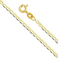 The World Jewelry Center 14k REAL Yellow Gold Solid 2mm Flat Mariner Chain Necklace with Spring Ring Clasp