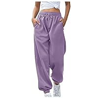 2024 Sweatpants Pants for Women Solid Color Casual Trousers Palazzo with Pocket Drawstring Elastic Waist and Leggings